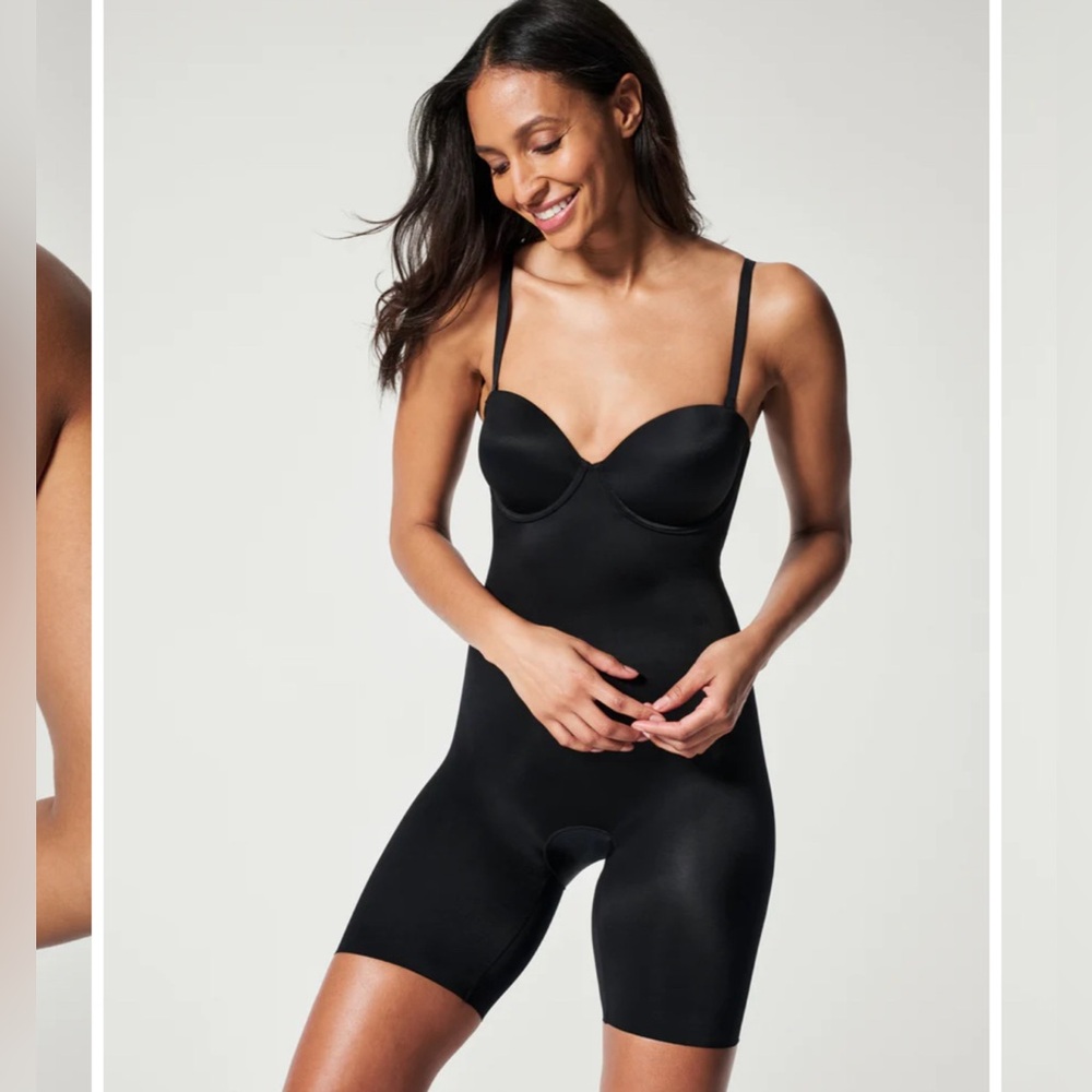 NWT Spanx Suit Your Fancy Strapless Cupped Mid-Thigh Bodysuit S